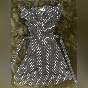 Monteau Los Angeles Navy Blue Polkadot Button dress